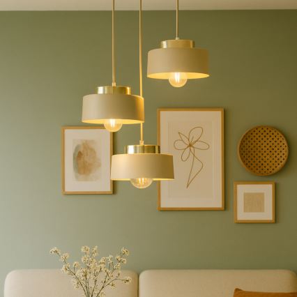 Luster na sajli IGNIA 3xE27/60W/230V bež/zlatan