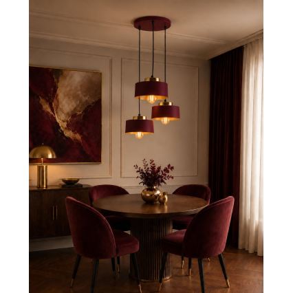 Luster na sajli IGNIA 3xE27/60W/230V bordo/zlatna