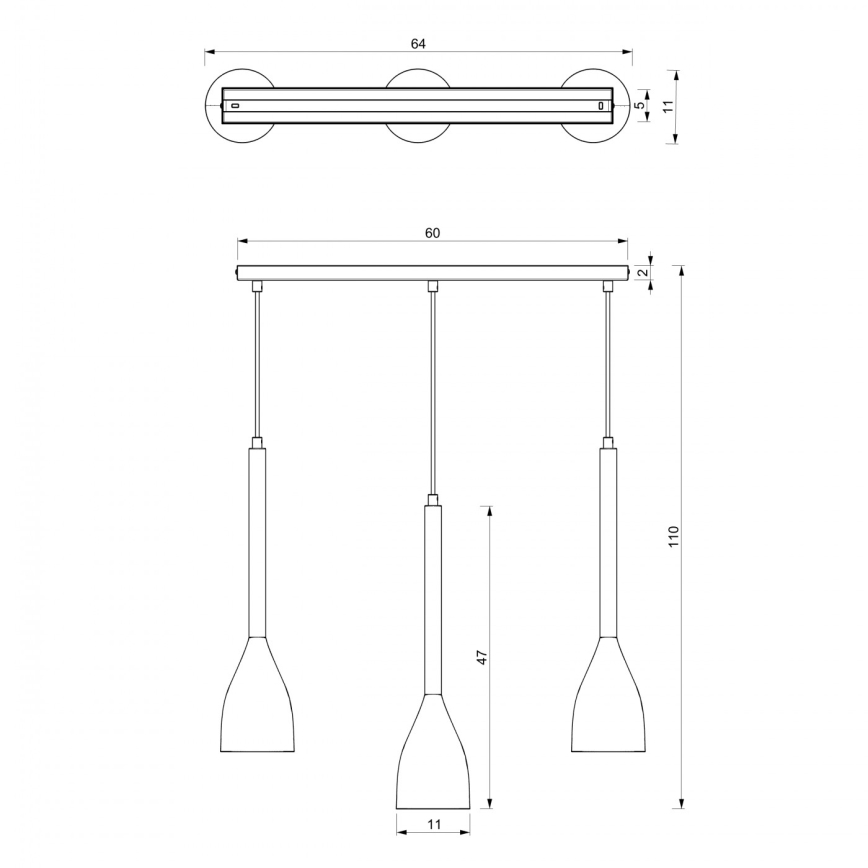 Luster na sajli ISTAPPAR 3xE27/60W/230V crna