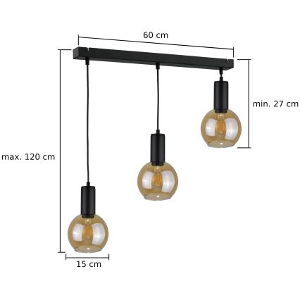 Luster na sajli JANTAR BLACK 3xE27/60W/230V