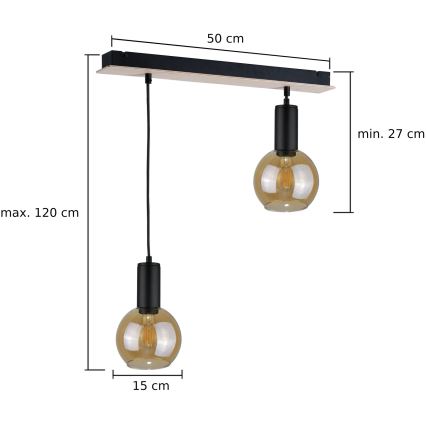 Luster na sajli JANTAR WOOD 2xE27/60W/230V