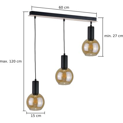 Luster na sajli JANTAR WOOD 3xE27/60W/230V