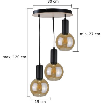 Luster na sajli JANTAR WOOD 3xE27/60W/230V pr. 30 cm