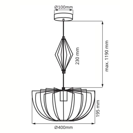 Luster na sajli JASMINA 1xE27/20W/230V pr. 40 cm crna