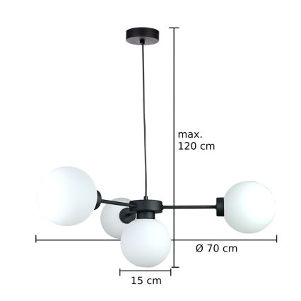 Luster na sajli KALIOPE 4xE14/50W/230V crna/bijela