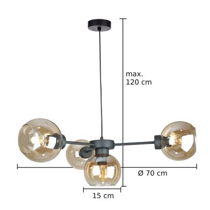 Luster na sajli KALIOPE 4xE27/60W/230V crna/dimna bež