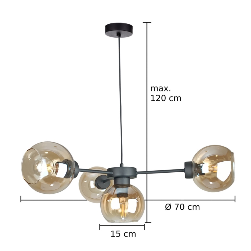 Luster na sajli KALIOPE 4xE27/60W/230V crna/dimna bež