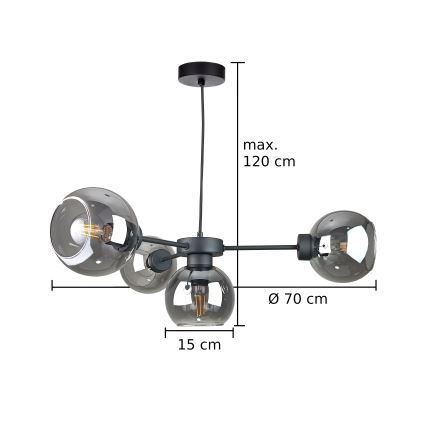 Luster na sajli KALIOPE 4xE27/60W/230V crna/dimna crna