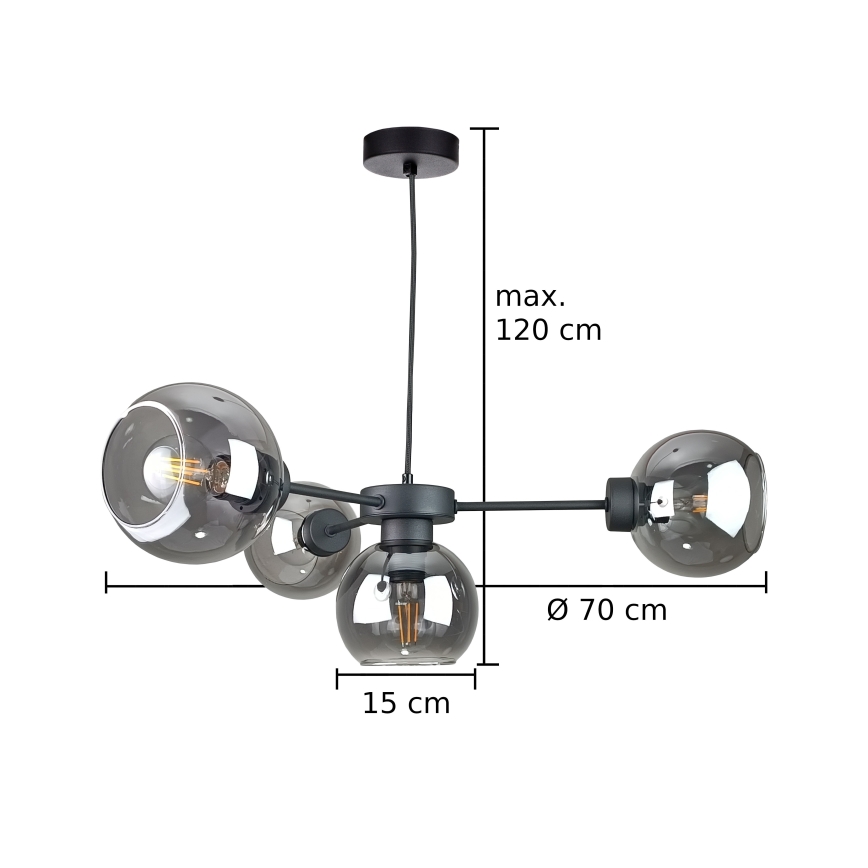 Luster na sajli KALIOPE 4xE27/60W/230V crna/dimna crna