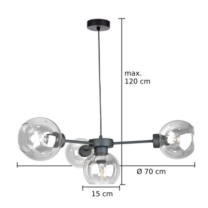 Luster na sajli KALIOPE 4xE27/60W/230V crna/prozirna