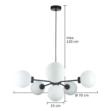 Luster na sajli KALIOPE 6xE14/50W/230V crna/bijela