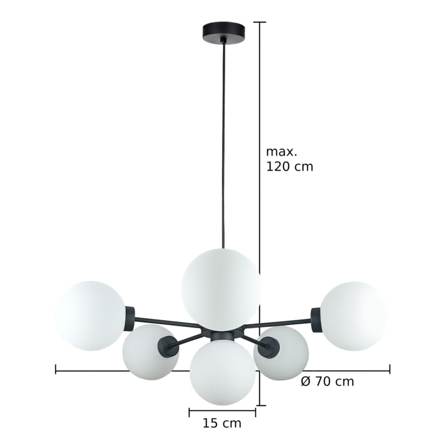 Luster na sajli KALIOPE 6xE14/50W/230V crna/bijela