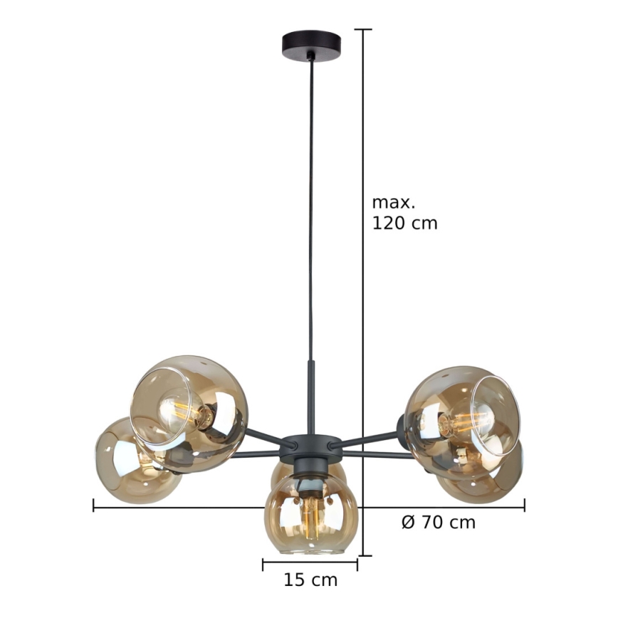 Luster na sajli KALIOPE 6xE27/60W/230V crna/dimna bež