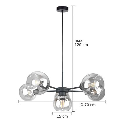 Luster na sajli KALIOPE 6xE27/60W/230V crna/prozirna