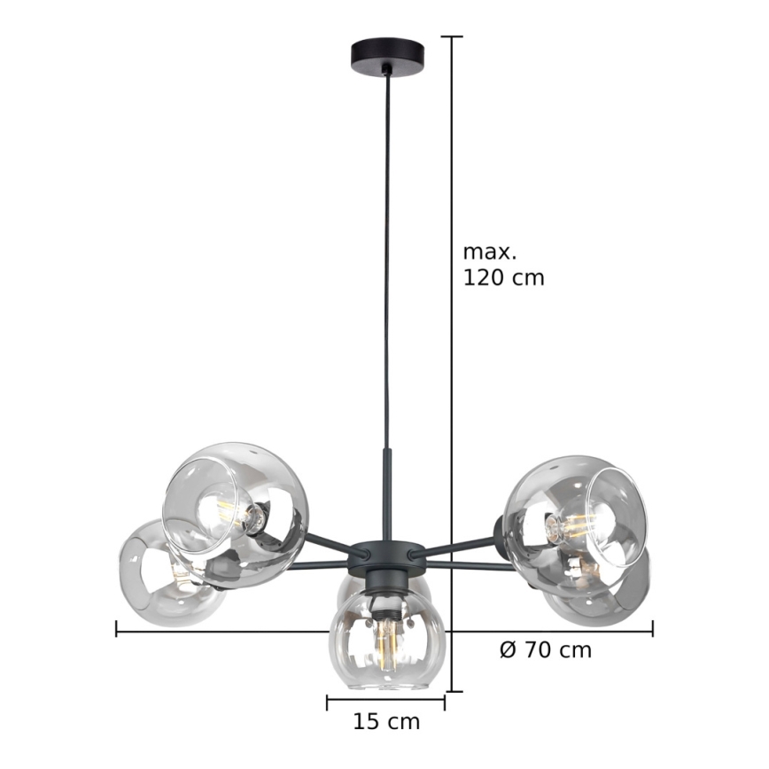 Luster na sajli KALIOPE 6xE27/60W/230V crna/prozirna