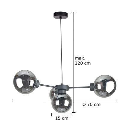 Luster na sajli KALIOPE II 4xE14/50W/230V crna/dimna crna