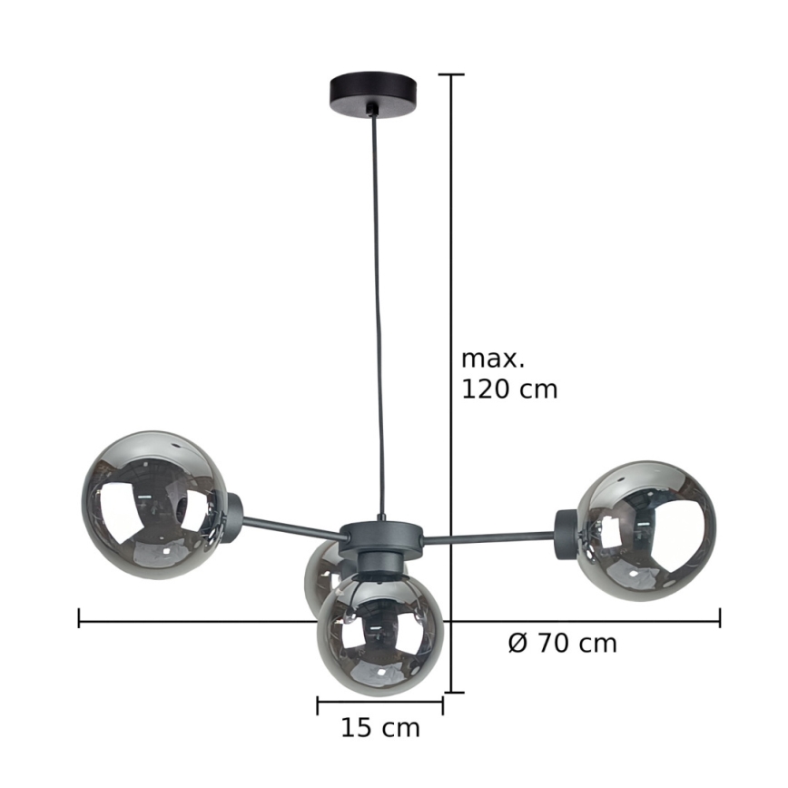 Luster na sajli KALIOPE II 4xE14/50W/230V crna/dimna crna