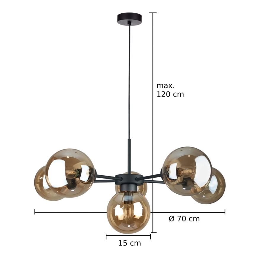 Luster na sajli KALIOPE II 6xE14/50W/230V crna/dimna bež