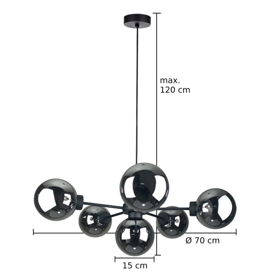 Luster na sajli KALIOPE II 6xE14/50W/230V crna/dimna crna