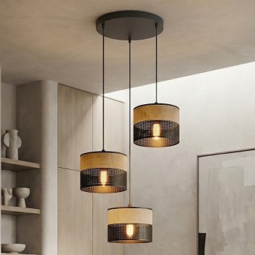Luster na sajli KARBON 3xE27/15W/230V crna/smeđa