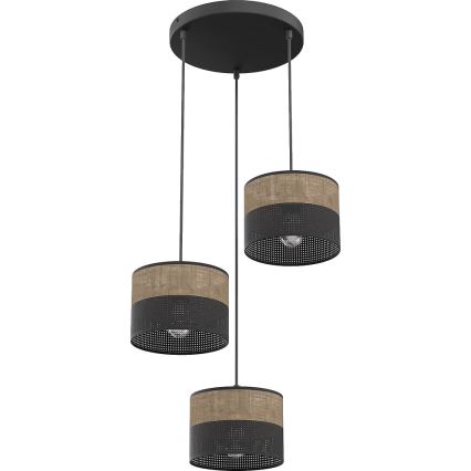 Luster na sajli KARBON 3xE27/15W/230V crna/smeđa