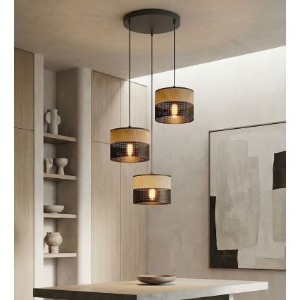Luster na sajli KARBON 3xE27/15W/230V crna/smeđa