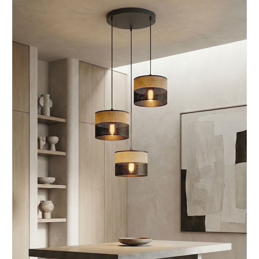 Luster na sajli KARBON 3xE27/15W/230V crna/smeđa