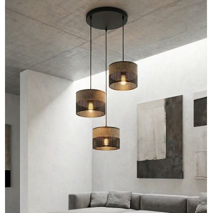 Luster na sajli KARBON 3xE27/15W/230V crna/smeđa