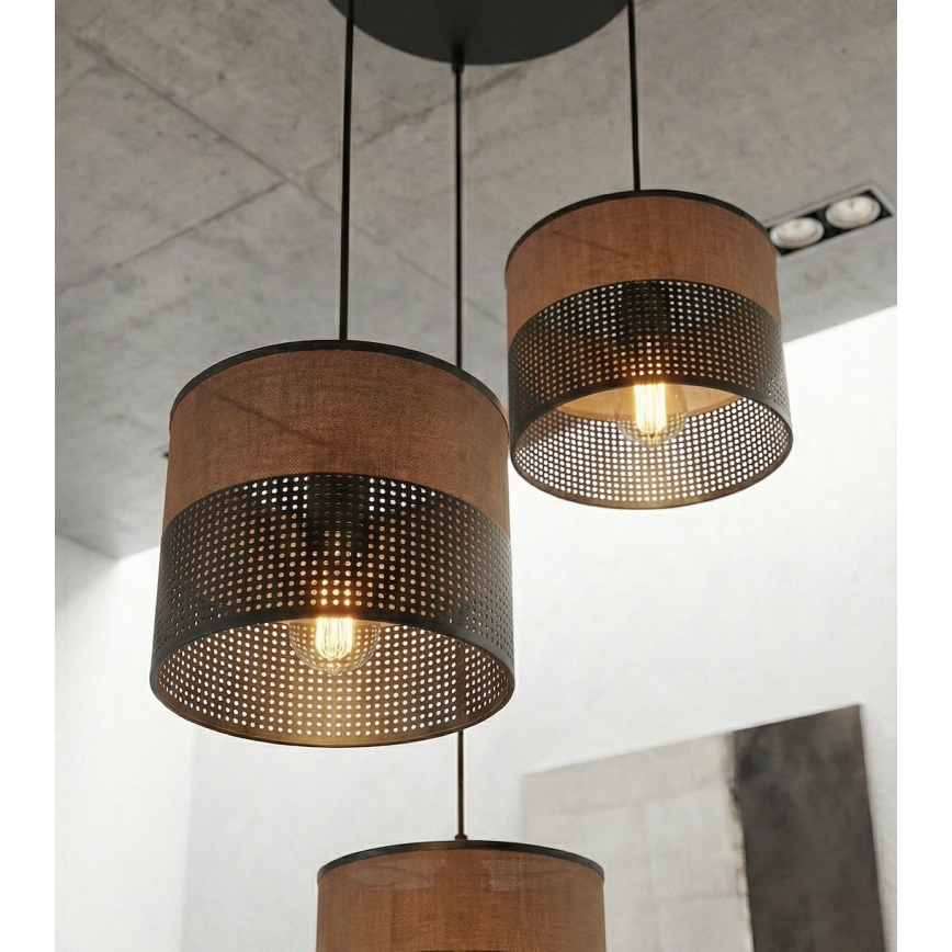 Luster na sajli KARBON 3xE27/15W/230V crna/smeđa