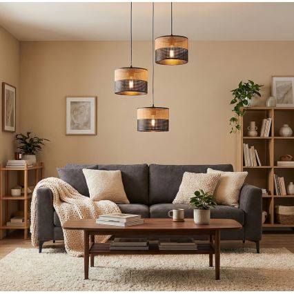 Luster na sajli KARBON 3xE27/15W/230V crna/smeđa