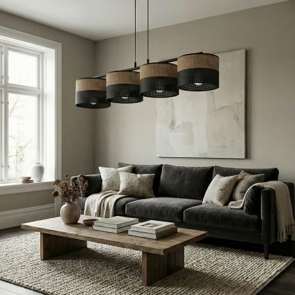 Luster na sajli KARBON 4xE27/15W/230V crna/smeđa