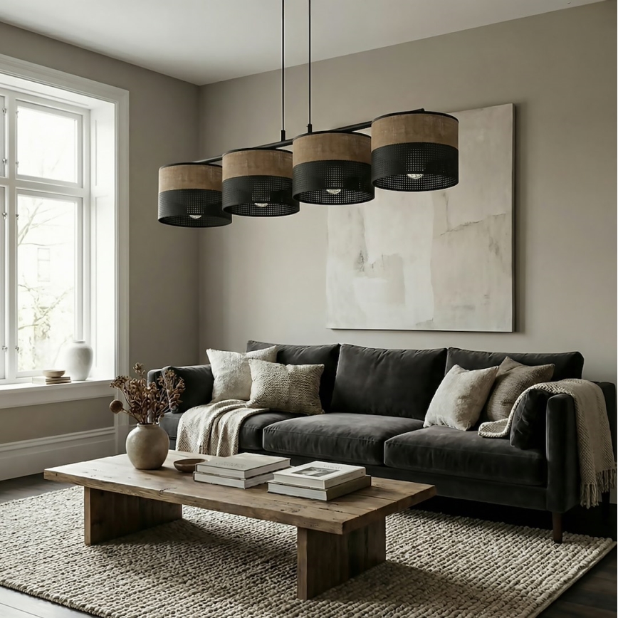 Luster na sajli KARBON 4xE27/15W/230V crna/smeđa