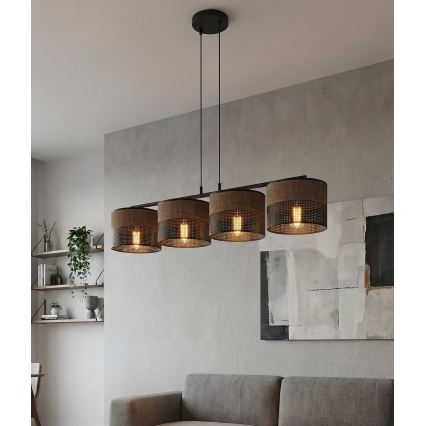 Luster na sajli KARBON 4xE27/15W/230V crna/smeđa