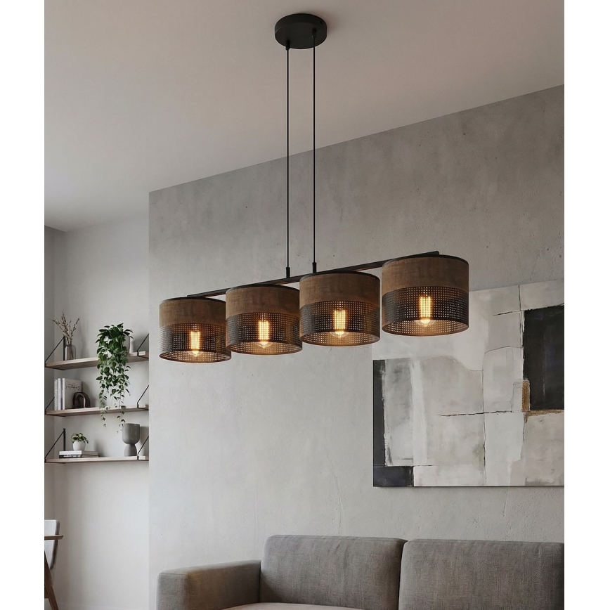 Luster na sajli KARBON 4xE27/15W/230V crna/smeđa