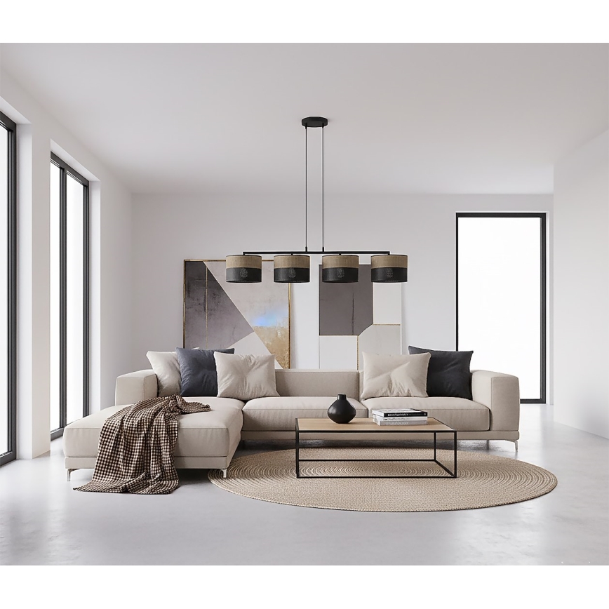 Luster na sajli KARBON 4xE27/15W/230V crna/smeđa
