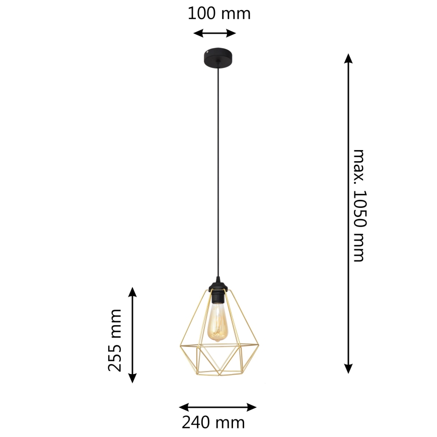 Luster na sajli KARO 1xE27/15W/230V zlatna/crna