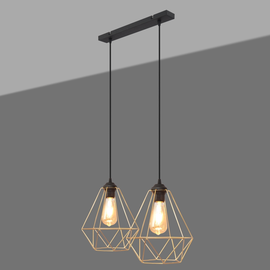 Luster na sajli KARO 2xE27/15W/230V zlatna/crna