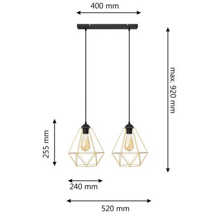 Luster na sajli KARO 2xE27/15W/230V zlatna/crna