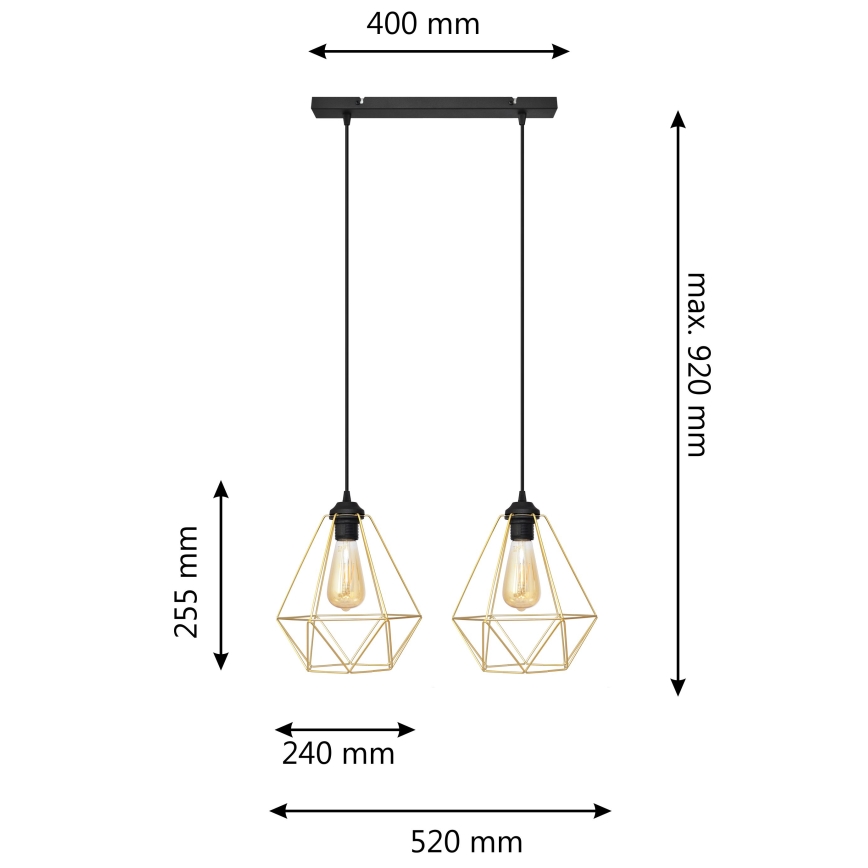 Luster na sajli KARO 2xE27/15W/230V zlatna/crna