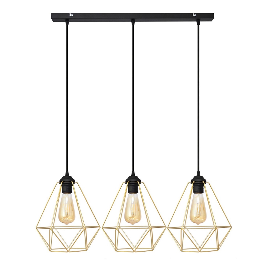 Luster na sajli KARO 3xE27/15W/230V zlatna/crna