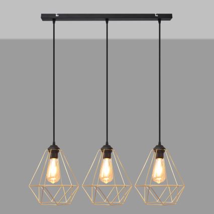Luster na sajli KARO 3xE27/15W/230V zlatna/crna