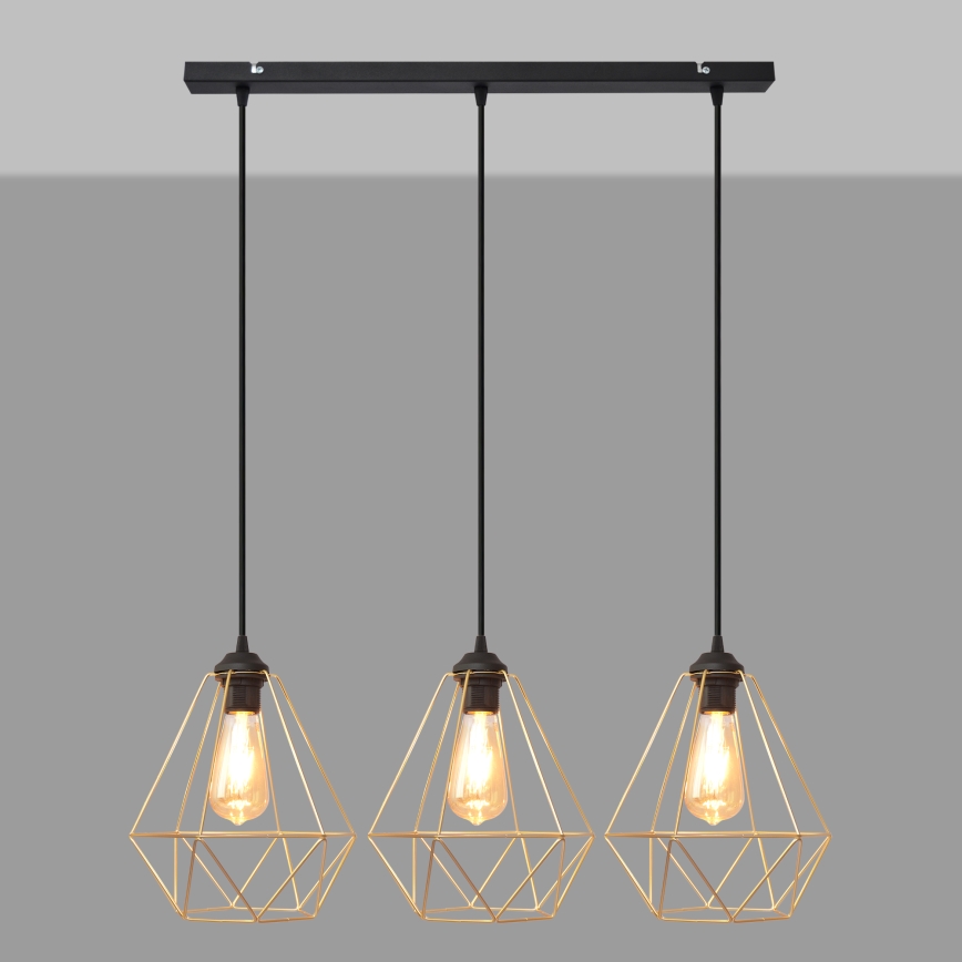Luster na sajli KARO 3xE27/15W/230V zlatna/crna