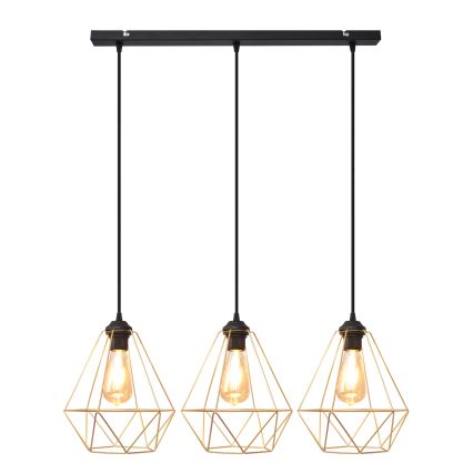 Luster na sajli KARO 3xE27/15W/230V zlatna/crna