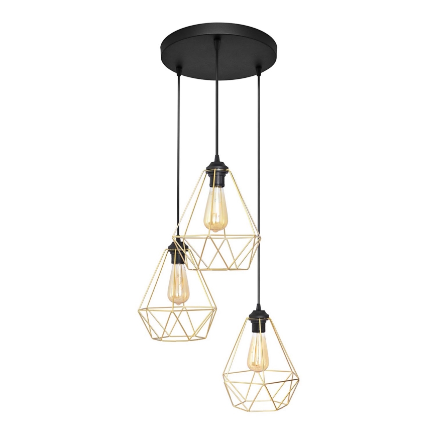 Luster na sajli KARO 3xE27/15W/230V zlatna/crna