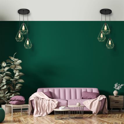Luster na sajli KARO 3xE27/15W/230V zlatna/crna