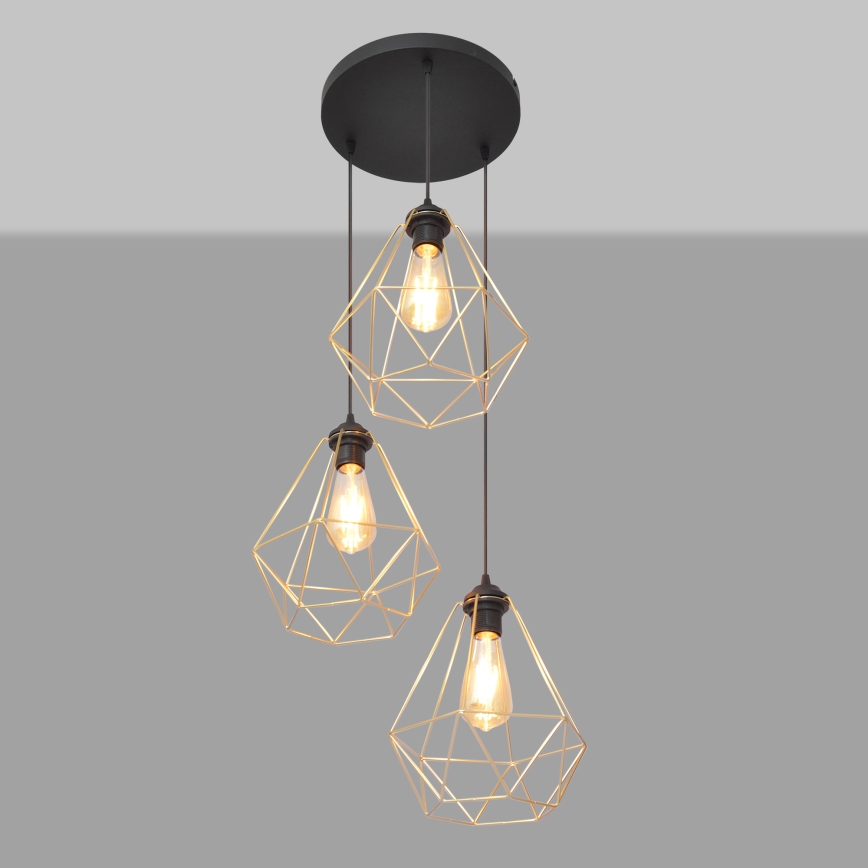 Luster na sajli KARO 3xE27/15W/230V zlatna/crna