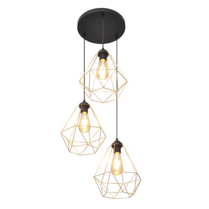 Luster na sajli KARO 3xE27/15W/230V zlatna/crna