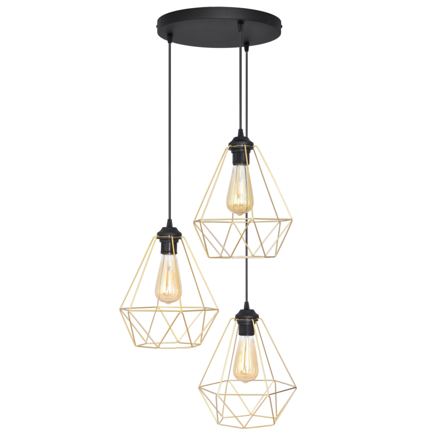 Luster na sajli KARO 3xE27/15W/230V zlatna/crna