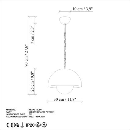 Luster na sajli KURE 1xE27/40W/230V zelena