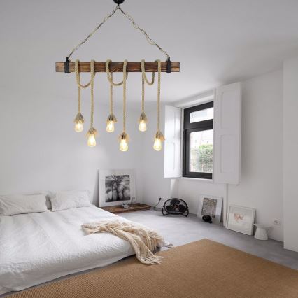 Luster na sajli KUTUK 6xE27/40W/230V borovina